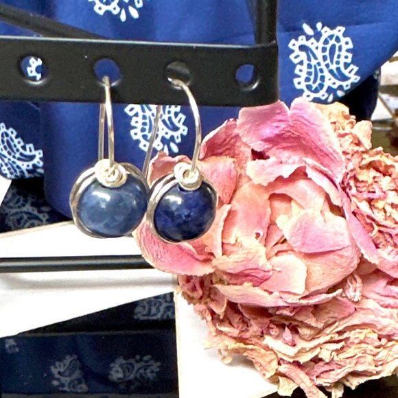 Lapis lazuli and silver statement big drop dangle long earrings - Picture 4 of 7